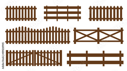 Wood fence on white background. Decorative fence section. Stable fence. Vector Stock. EPS 10.