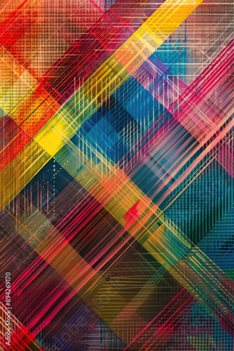 Vibrant geometric shapes with a digital art feel.