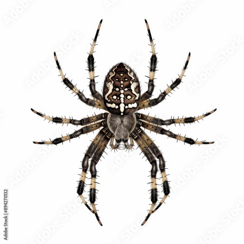 A spider with intricate web patterns and eight legs,isolated white background,digital art style