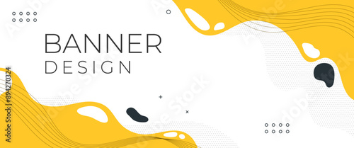 Wave yellow abstract with line horizontal banner design template vector