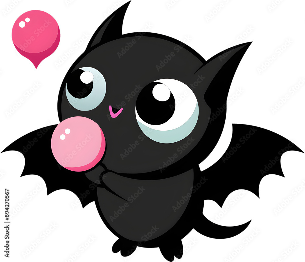 Naklejka premium Adorable cartoon bat blows vibrant pink bubble gum. 