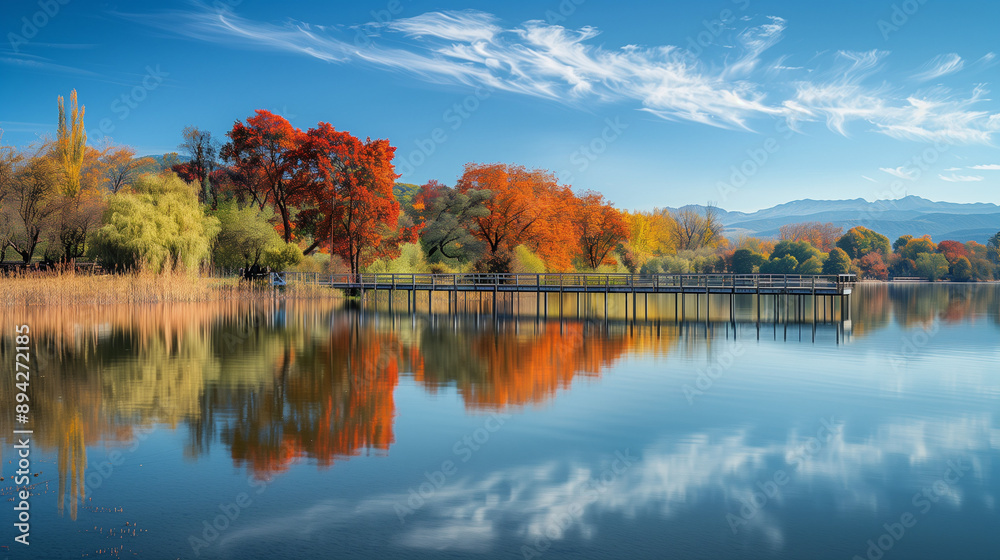 Autumn Landscape with Lake and Trees Autumn Landscape with Lake and Trees