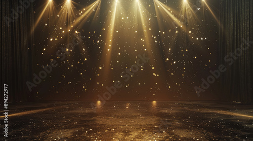 Abstract background with stage lights, dark room for product presentation. Showroom with spotlight and starry sky. Background for display of products on stage in the theater or studio