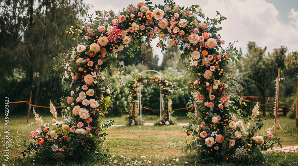 Wedding ceremony, An elegant wedding arch decorated with flowers Wedding ceremony, An elegant wedding arch decorated with flowers
