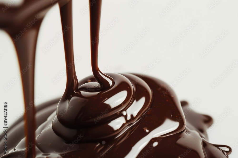 A delicious chocolate syrup being poured over a dessert. The image shows the creamy and rich texture of the syrup with its dark brown color. A delicious chocolate syrup being poured over a dessert. The image shows the creamy and rich texture of the syrup with its dark brown color.
