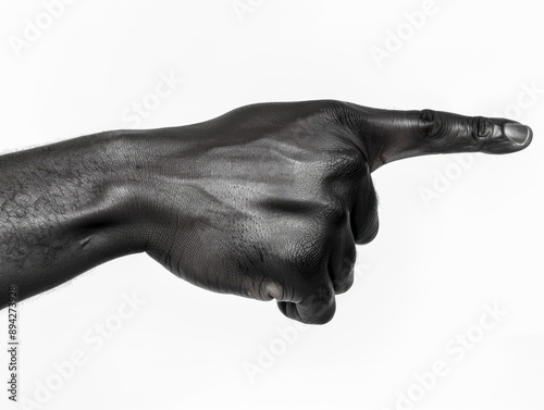 A black and white photograph showing a stylized human hand pointing forward. The image conveys a sense of direction, guidance or the power of human expression.
