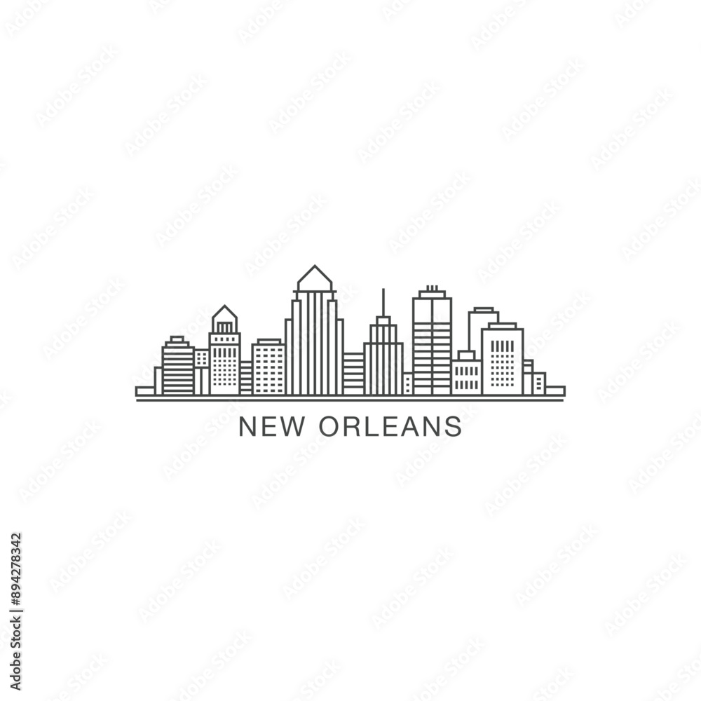 New Orleans USA city skyline, horizon logo. Panorama, US Louisiana state icon, abstract landmarks, skyscraper, buildings. United States of America isolated thin line graphic, vector clipart New Orleans USA city skyline, horizon logo. Panorama, US Louisiana state icon, abstract landmarks, skyscraper, buildings. United States of America isolated thin line graphic, vector clipart