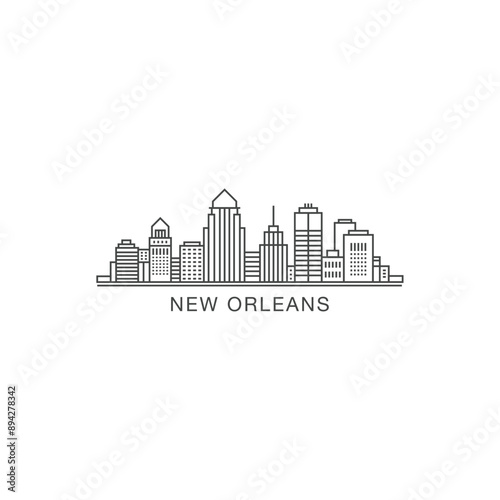 New Orleans USA city skyline, horizon logo. Panorama, US Louisiana state icon, abstract landmarks, skyscraper, buildings. United States of America isolated thin line graphic, vector clipart