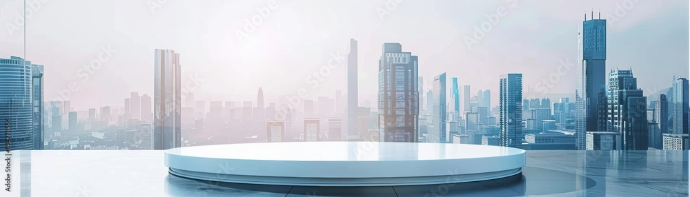 Obraz premium Blank product podium in a futuristic cityscape, modern design, innovation showcase