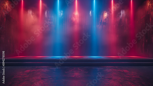 Abstract background with stage lights, dark room for product presentation. Showroom with spotlight and starry sky. Background for display of products on stage in the theater or studio