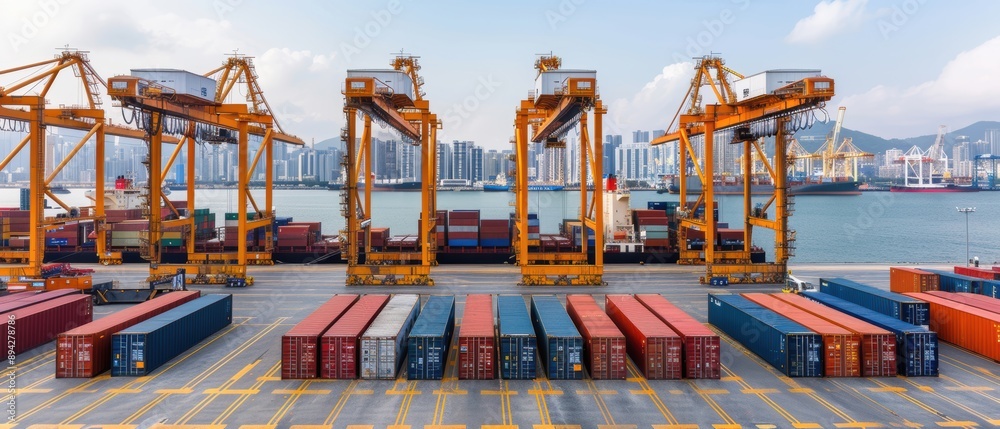 custom made wallpaper toronto digitalBusy shipping port with stacked containers, highlighting the importance of global trade and logistics infrastructure