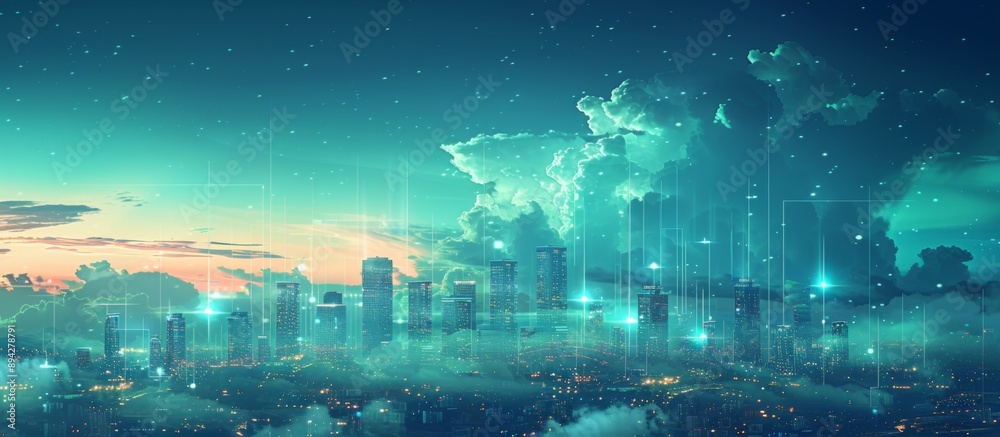 Futuristic Smart Cyber City illustration: Innovative Urban Landscape, futuristic technology concept, Graphic Resources, Wallpapers, Brochure, Websites, banner design, Advertising, web, background