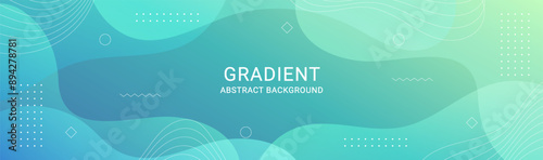 Gradient abstract background with liquid shape and geometric element. Template banner with blue and green gradient. Eps10