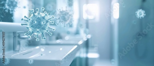 Bacteria particles in the air of a bathroom, Household bacteria, Microbial presence in bathrooms