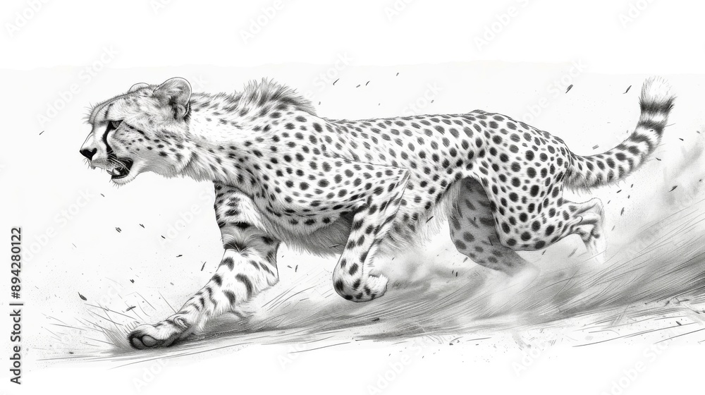 Fototapeta premium Cheetah in Motion: A Graphite Drawing