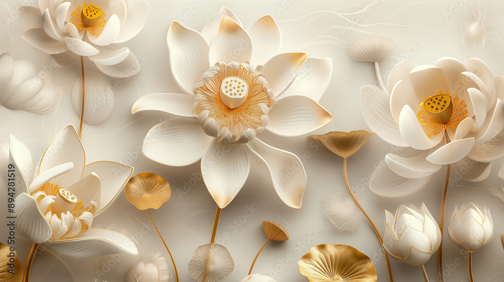 Obraz premium Beautiful white lotus flowers in a serene, soft background.