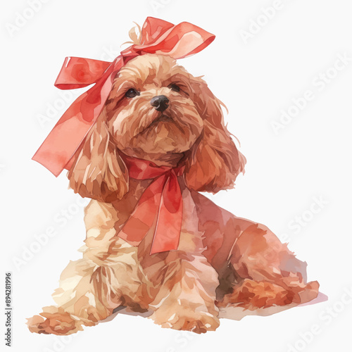 Cute dog with red bow