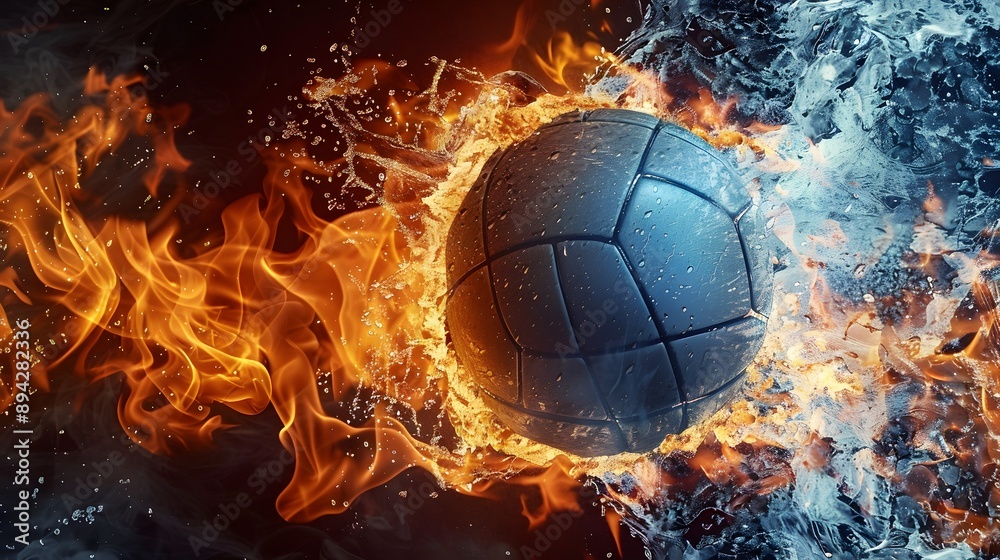 Fototapeta premium Volleyball ball in fire and water. 