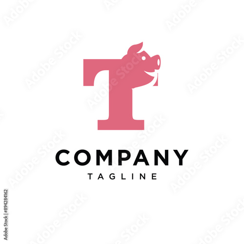 Letter T Pig Head Logo Icon