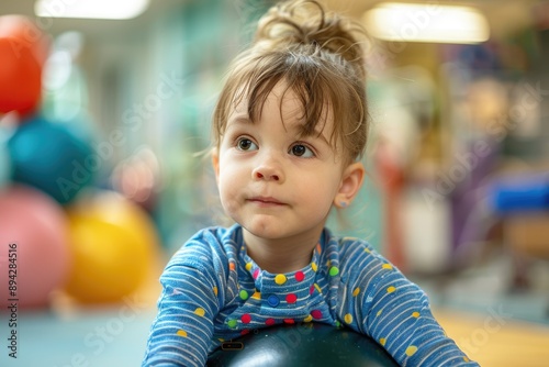 Child with cerebral palsy does musculoskeletal therapy exercises.