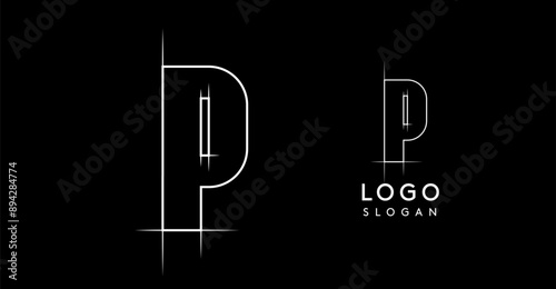 Letter P pencil drawn, architectural blueprint logo design, construction plan, technical drawing. Ideal for corporate branding, industrial projects, engineering firms. Vector illustration