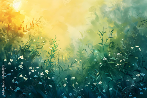 Sunlit Meadow with White Flowers