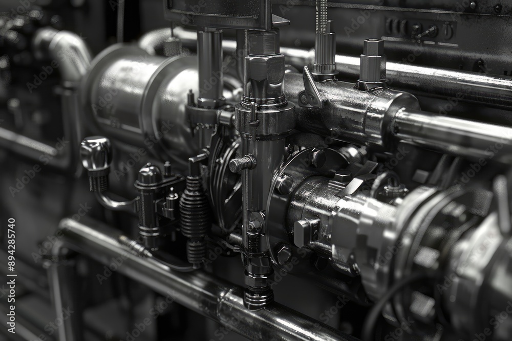 Close-up of industrial machinery with intricate mechanical components and pipes. Close-up of industrial machinery with intricate mechanical components and pipes.