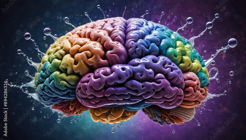 Obraz premium Colorful Brain with Water Splashes.