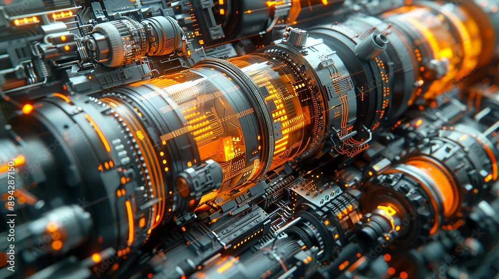 Abstract blend of digital codes and mechanical parts showcasing the merging of technology and industrial processes. , Minimalism, Abstract blend of digital codes and mechanical parts showcasing the merging of technology and industrial processes. , Minimalism,