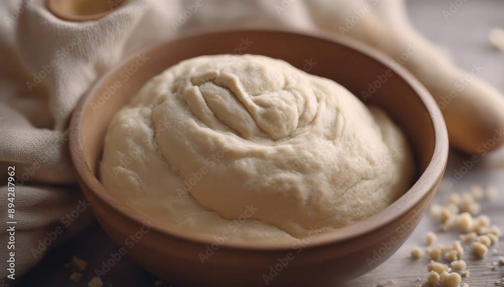 Homemade yeast dough in a bowl. Dough for baking bread.