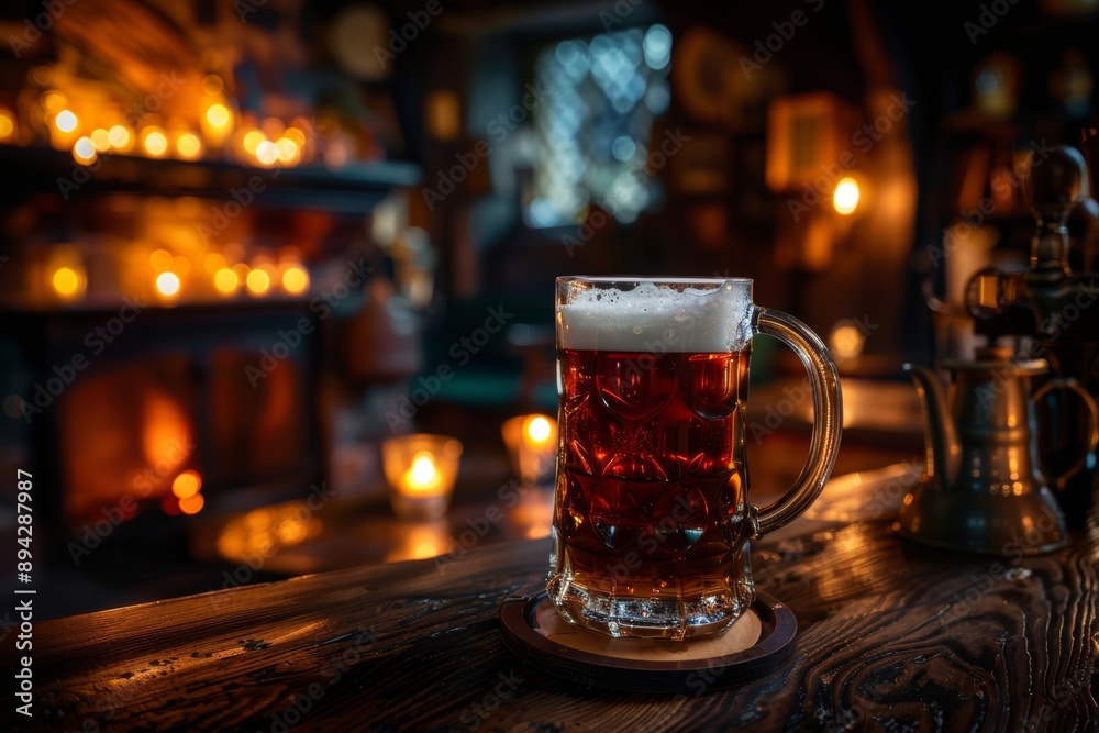 Small-batch brewing in a traditional tankard creates a cozy and personal atmosphere, emphasizing artisanal craftsmanship and intimate brewing processes.