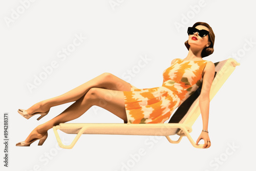 Retro woman sunbathing stylishly