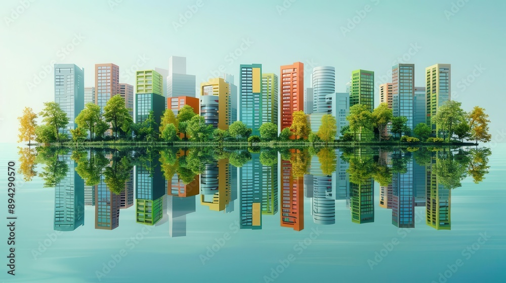 Obraz premium Sustainable tech integration flat design front view green urban planning water color Triadic Color Scheme