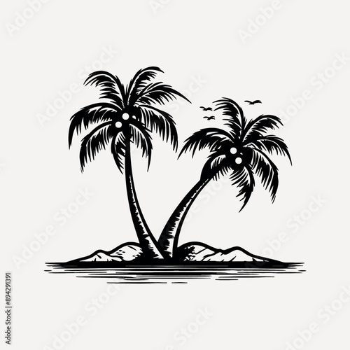 Tropical island palm trees illustration