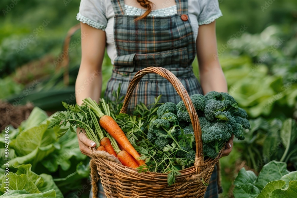 Woman farmer with vegetable basket in field for agriculture. Woman farmer with vegetable basket in field for agriculture.