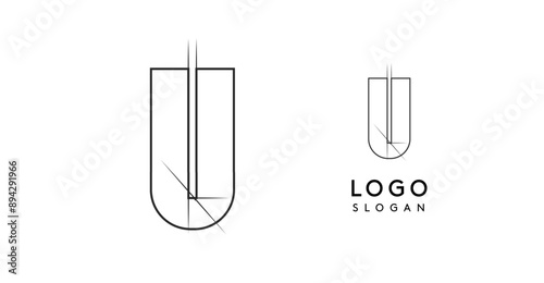 Letter U pencil drawn, architectural blueprint logo design, construction plan, technical drawing. Ideal for corporate branding, industrial projects, engineering firms. Vector illustration