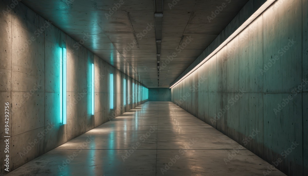 Obraz premium Empty Concrete Corridor with Neon Lights.