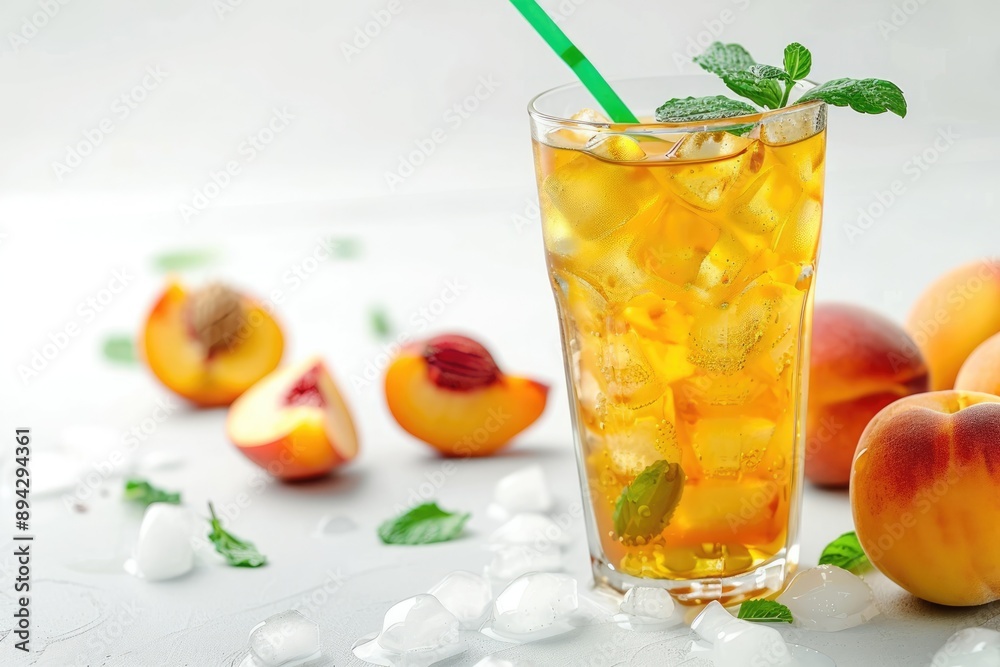 Peach Iced Tea with Mint and Ice Cubes Peach Iced Tea with Mint and Ice Cubes