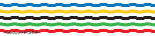 Colored Olympic games rainbow waves lines background - vector isolated on transparent background.
