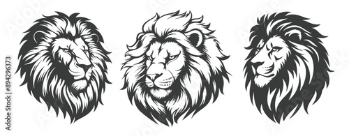 Black and white outline of a lions head with a large mane ,lion head logo simple ,generative ai