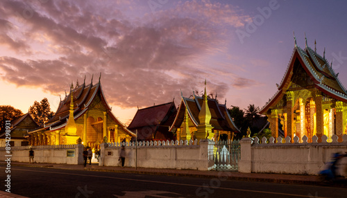 Wat Sensoukharam at dusk at Luang Prabang, Laos photo