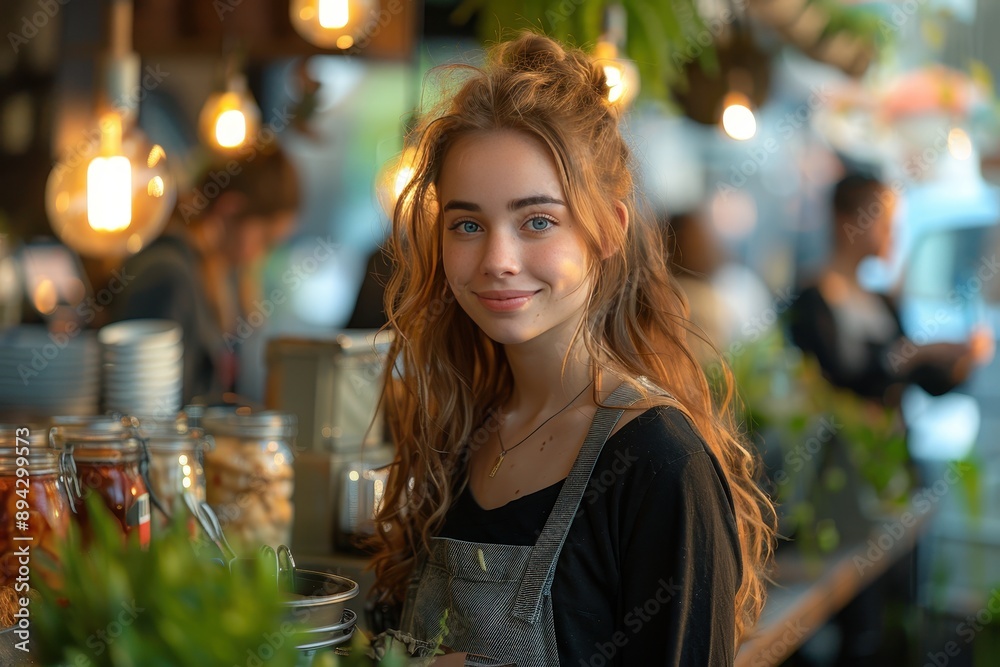 beautiful woman customer standing in cafe bokeh style background beautiful woman customer standing in cafe bokeh style background