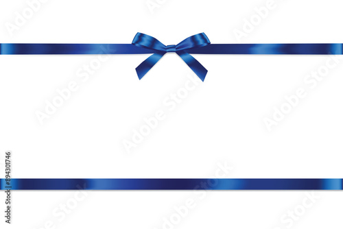 Blue Ribbon Bow Realistic shiny satin with shadow horizontal ribbon for decorate your father's day or wedding invitation card ,greeting card, certificate, coupon or gift boxes vector with copy space