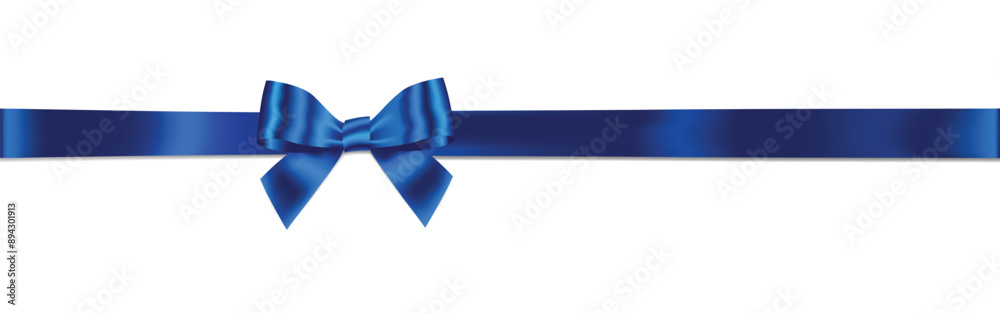 Blue Bow and Ribbon Horizontal Realistic shiny satin with shadow horizontal ribbon for decorate your father's day or wedding invitation card ,greeting card or gift boxes vector isolated on white