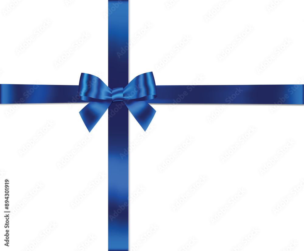 Blue bow whith horizontal and Vertical cross ribbon place on white background for decorate father's day or wedding card, gift card or website, Vector EPS10 with copy space
