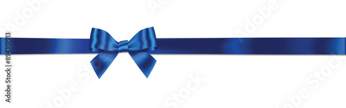 Blue Bow and Ribbon Horizontal Realistic shiny satin with shadow horizontal ribbon for decorate your father's day or wedding invitation card ,greeting card or gift boxes vector isolated on white