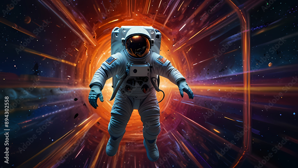 illustration background that features an astronaut floating through a vibrant, otherworldly nebula, with swirling colors and abstract shapes illustration background that features an astronaut floating through a vibrant, otherworldly nebula, with swirling colors and abstract shapes