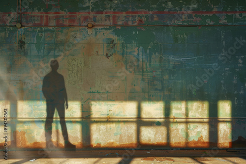 Wallpaper Mural An image depicting the shadow of an individual overlaid on a backdrop that represents their past ambitions, such as faded cityscapes - Generative AI Torontodigital.ca