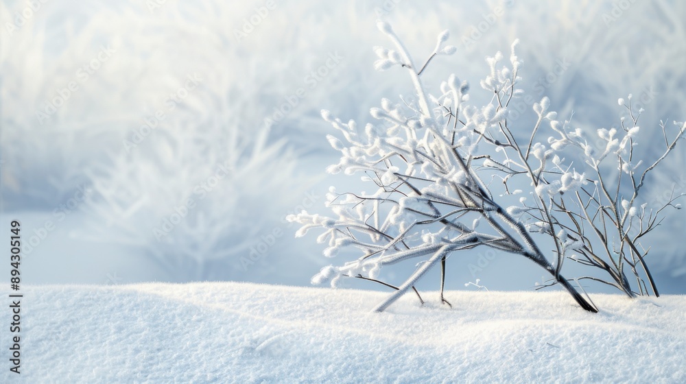 Serene winter scene featuring frosted branches amidst a blanket of fresh snow, evoking tranquility and natural beauty. Serene winter scene featuring frosted branches amidst a blanket of fresh snow, evoking tranquility and natural beauty.
