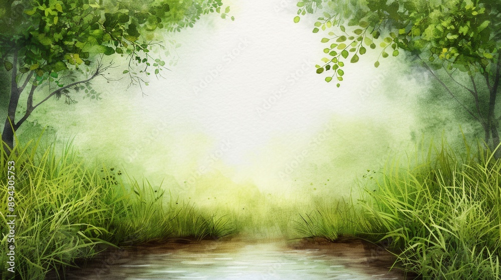 Fototapeta premium A serene landscape with lush greenery and mist, perfect for evoking peace and tranquility in nature-inspired themes.